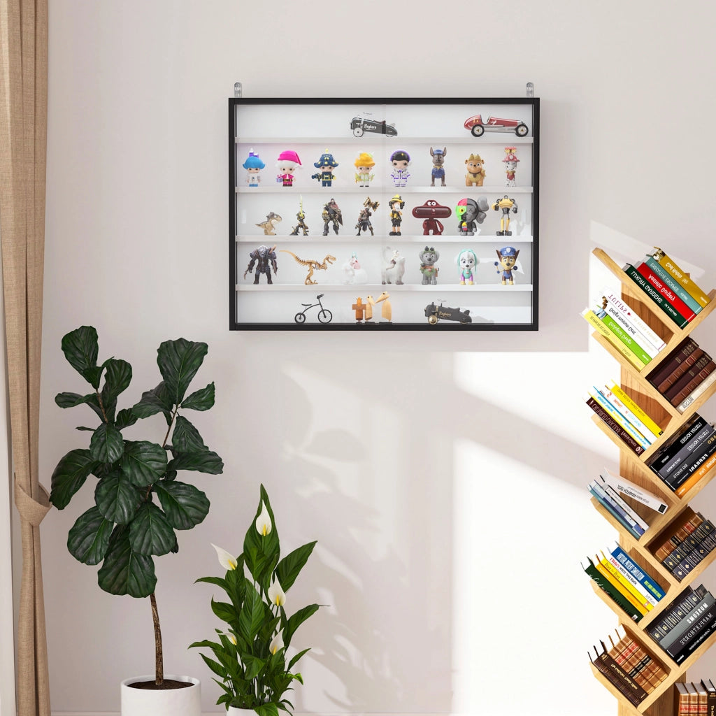 Libreria a Parete con Ripiani Regolabili in Vetro e Legno ¨C zephmum ¨C Nero e Bianco 80x9.5x60 cm