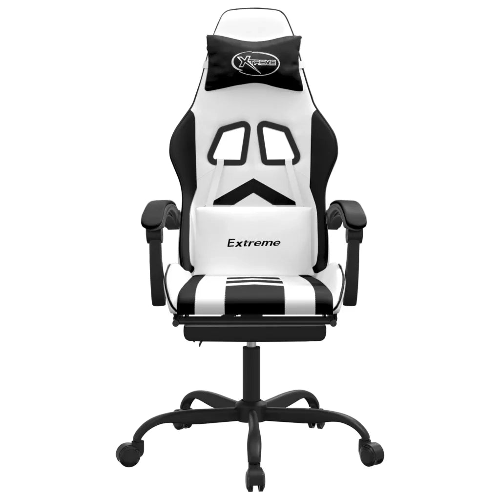 Sedia da Gaming con Poggiapiedi Bianco e Nero in Similpelle cod mxl 77071