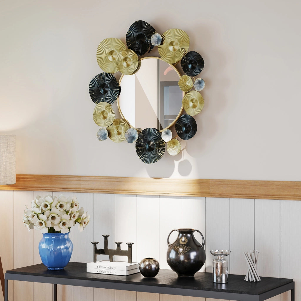 Specchio Decorativo da Parete ¨C Zephmum ¨C Dorato e Nero 84x84 cm