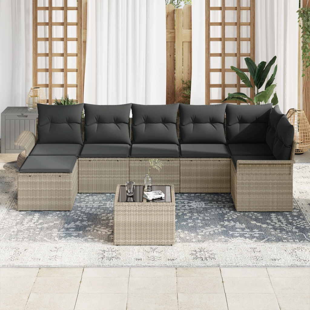 Set Divano Giardino 8 Pezzi con Cuscini Grigio Polirattan