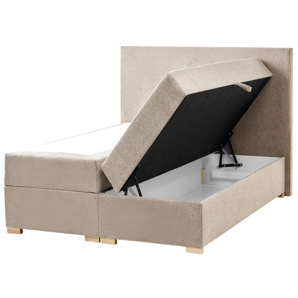 Letto matrimoniale con contenitore sollevabile in tessuto tortora 120 x 200 cm con testiera stile moderno