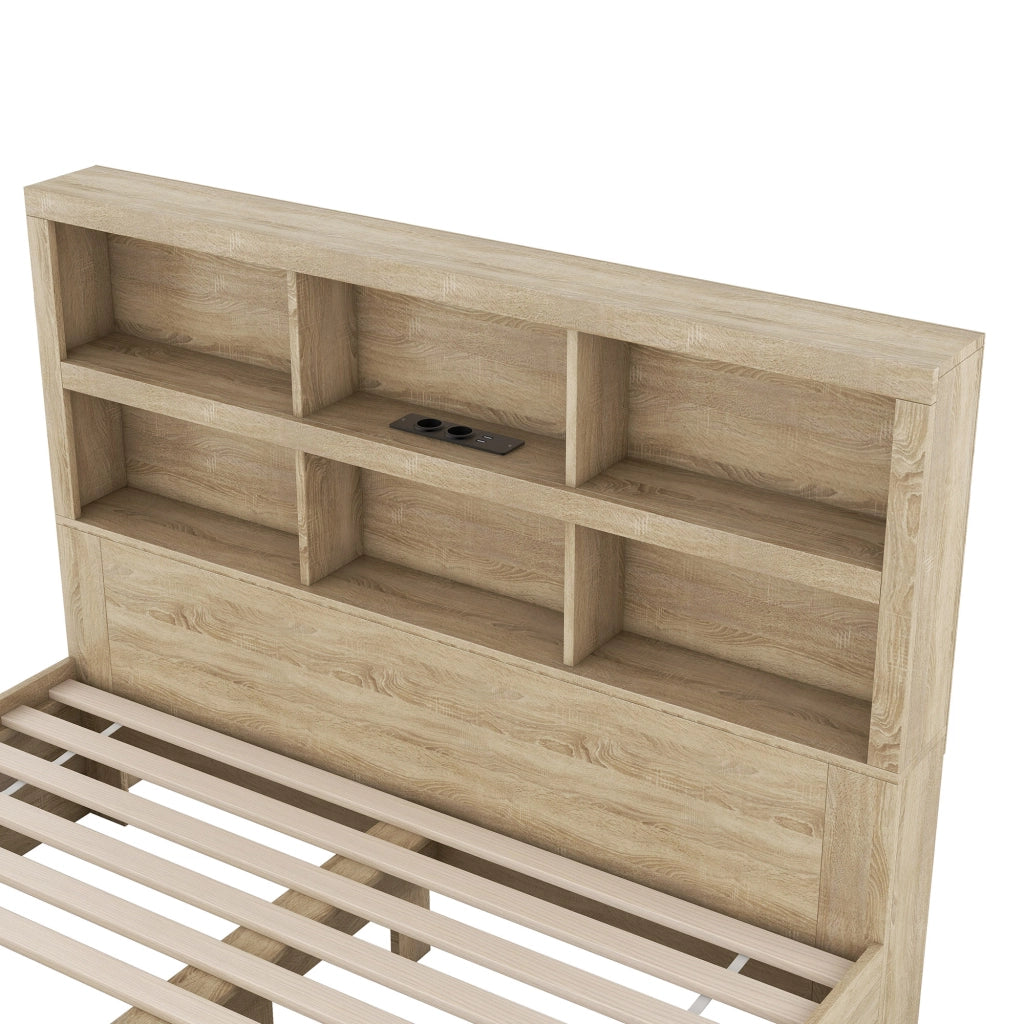 LETTO matrimoniale 160x200 cm in pannello truciolare naturale con USB e 2 cassetti