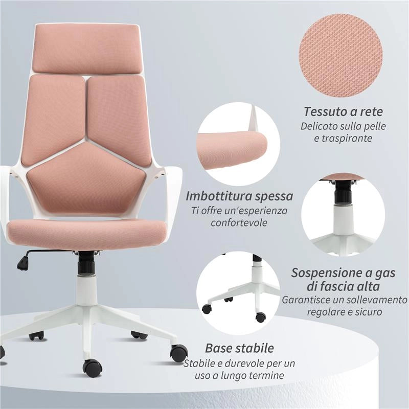 SEDIA DA UFFICIO IN TESSUTO CON DONDOLO, ALTEZZA REGOLABILE E SEDUTA GIREVOLE, 63X63X117-127 CM, ROSA