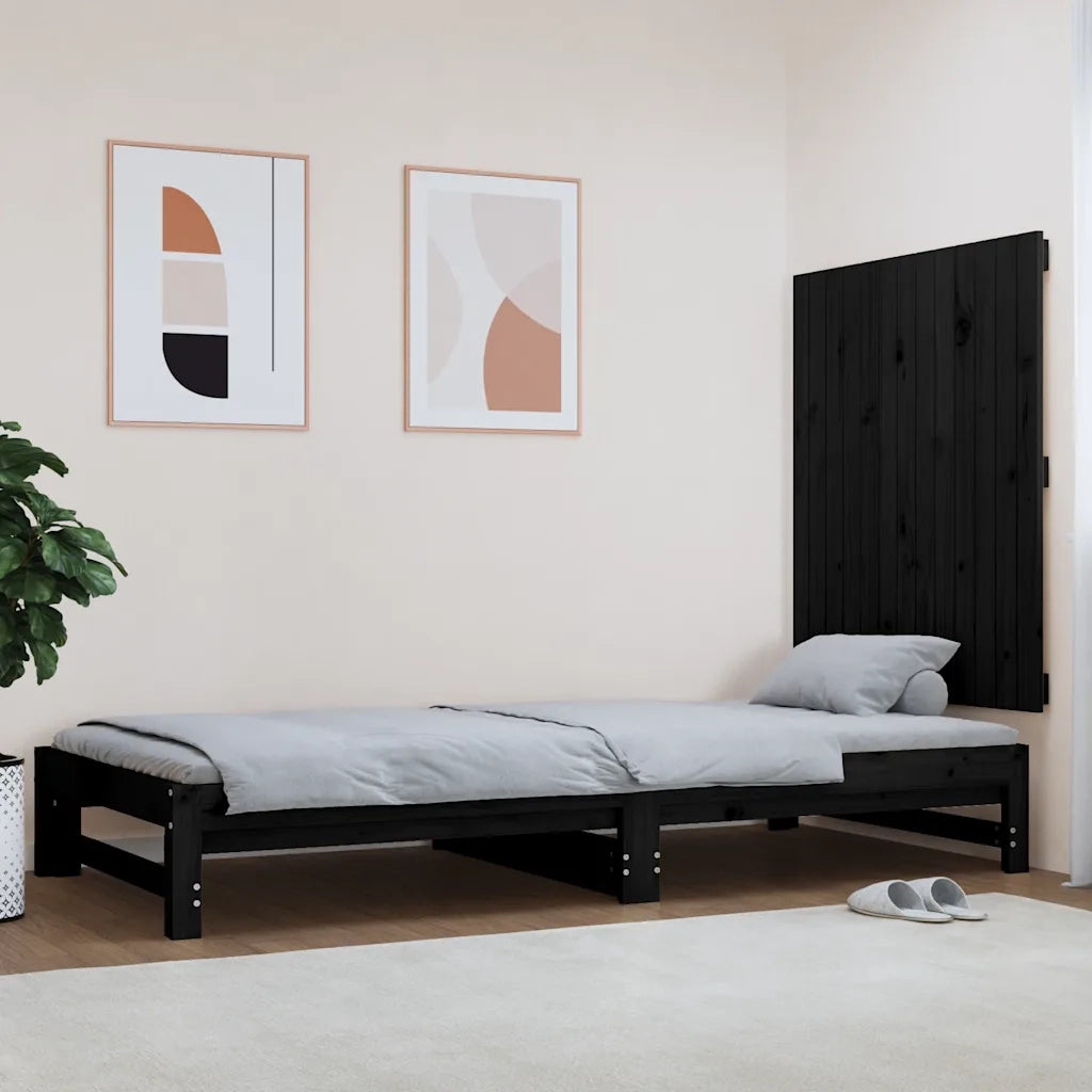 Testiera | Testata da Parete Nera 82,5x3x90 cm in Legno Massello di Pino