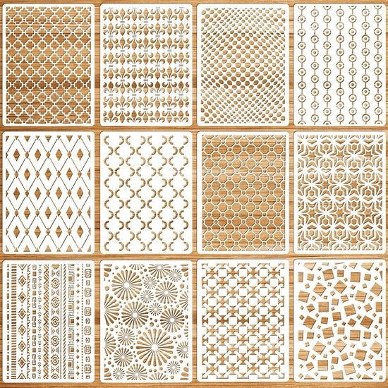 Set di stencil geometrici per dipinti, 12 pezzi, progetti d'arte riciclabili