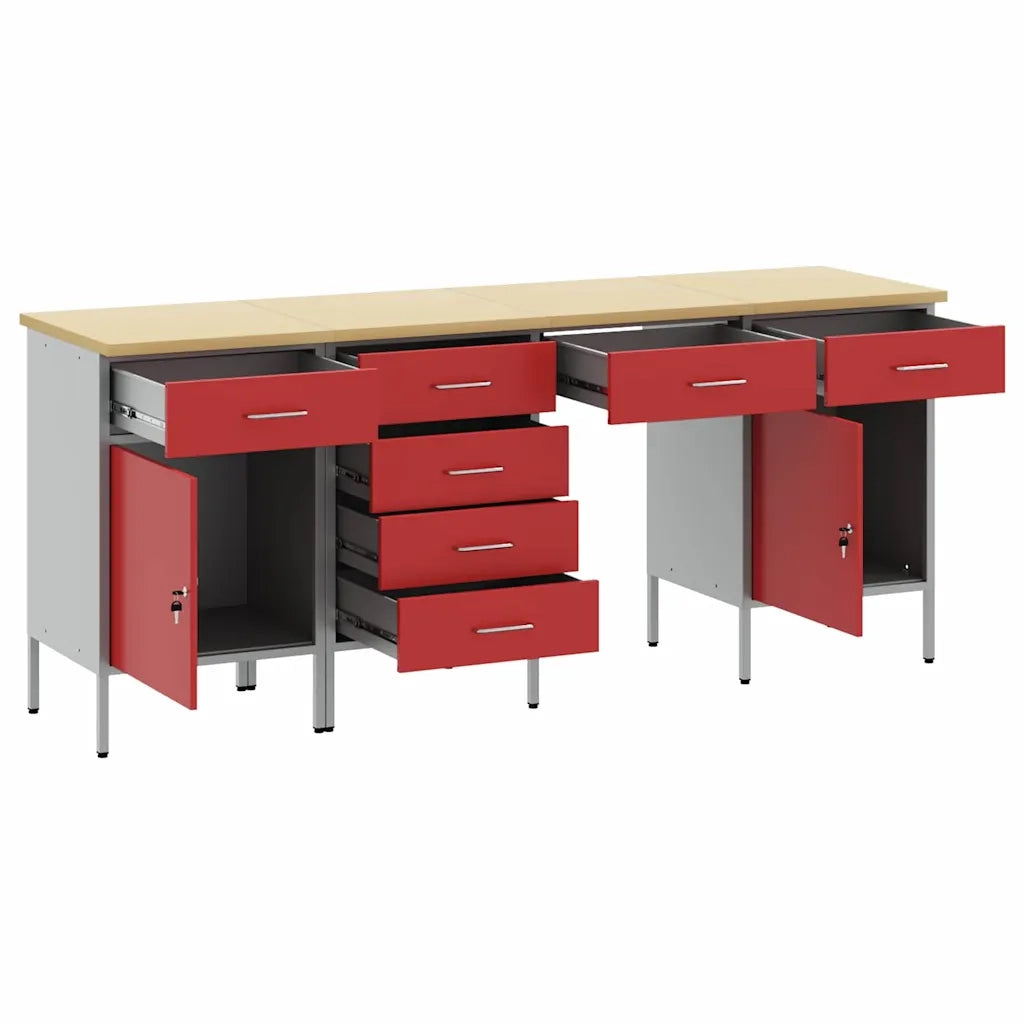 Mobile da lavoro 4 pcs Rosso Legno ingegnerizzato e acciaio 3321383