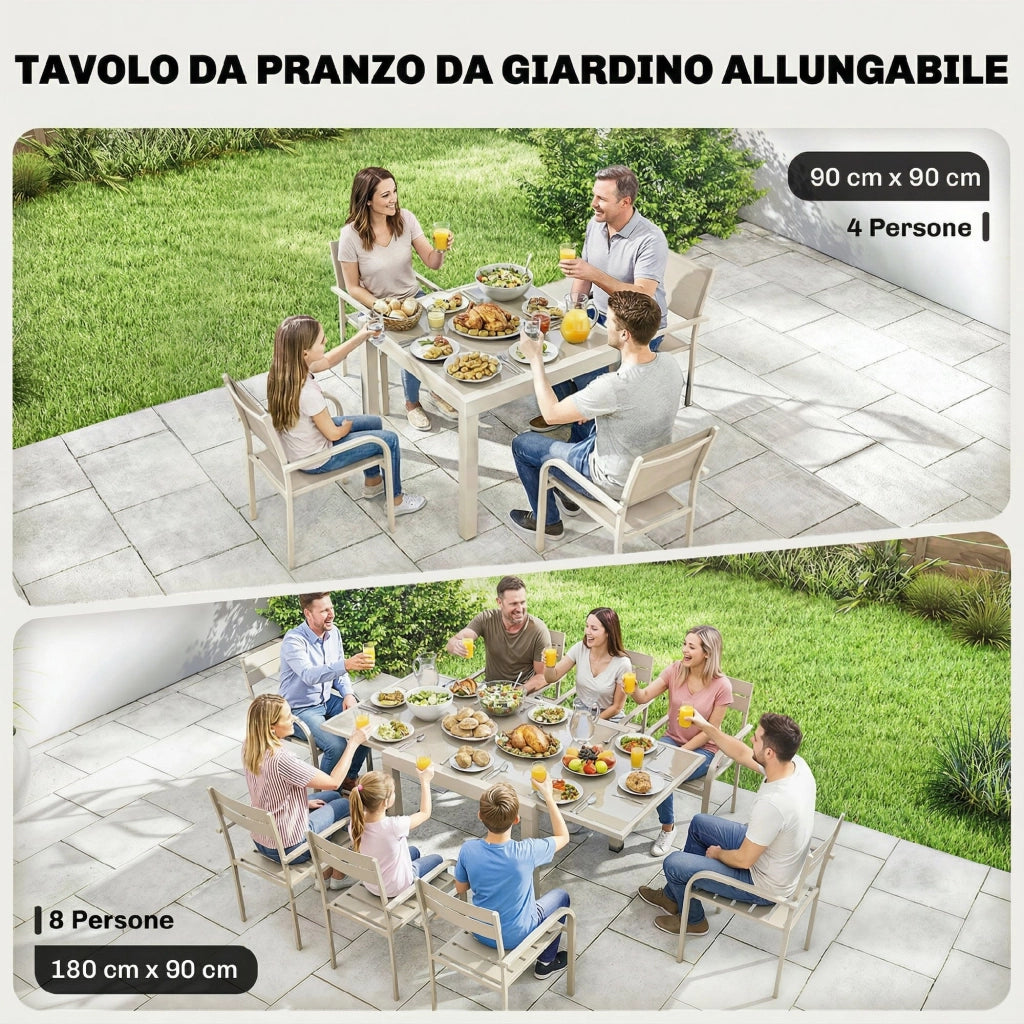 Tavolo allungabile da esterno ¨C zephmum ¨C Bianco crema, alluminio, vetro temperato