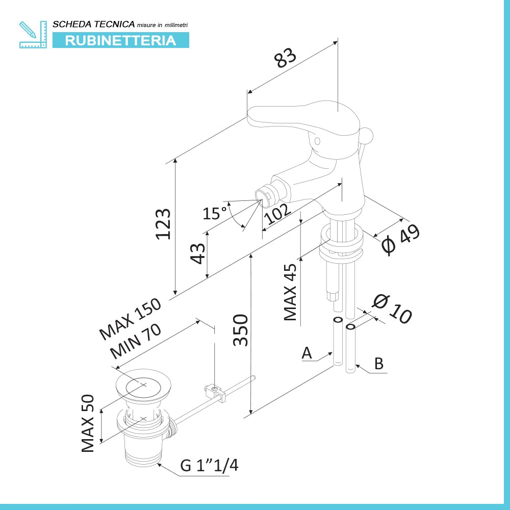 Rubinetto bidet in ottone cromo di Rubinetterie Mariani Linea Astro