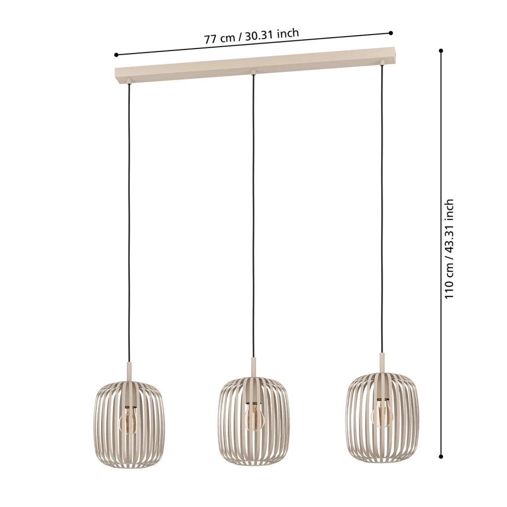 Lampadario A Sospensione Minimal Romazzina Lineare Acciaio Sabbia 3 Luci E27