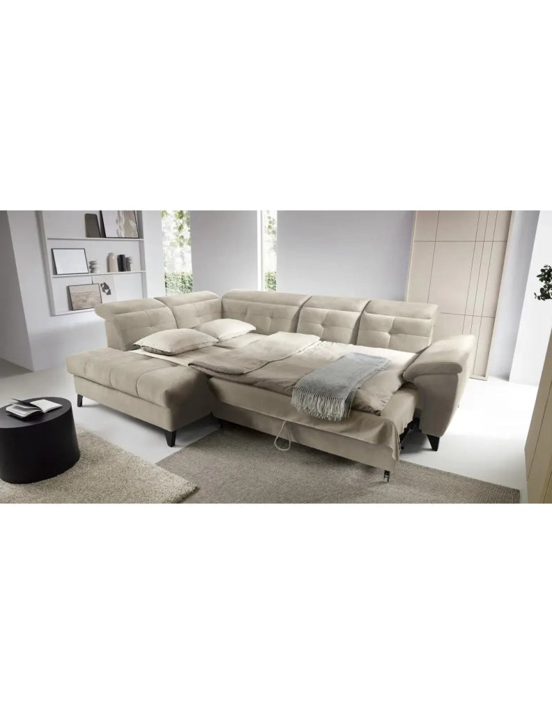 Divano ad angolo Beige 5 posti angolo sinistro con contenitore integrato INFERNO