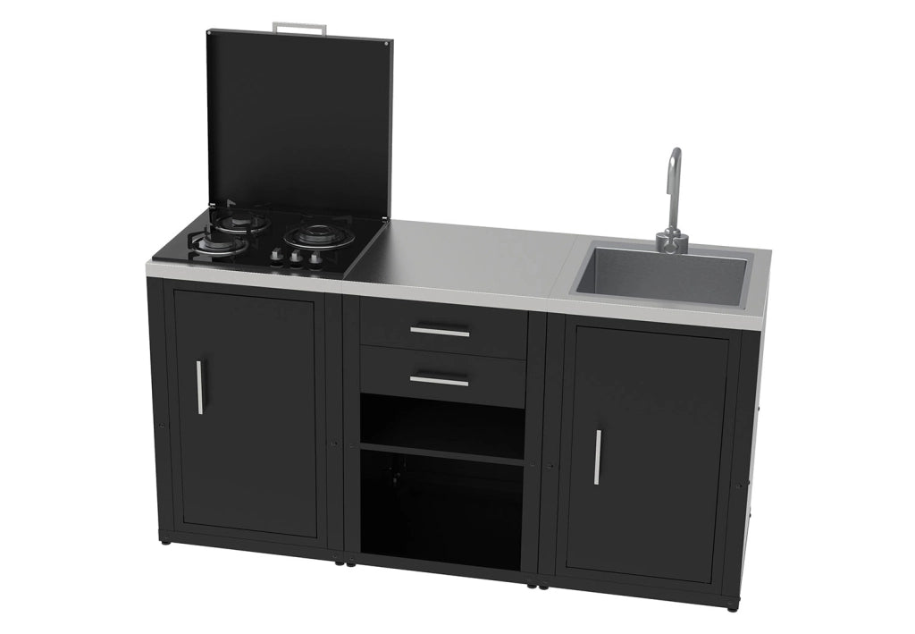 Mobile Cucina Lavello da Esterno 60,7x60,7x94 cm Vasca Ampia con Rubinetto e Tagliere in Acciaio Inox Nero