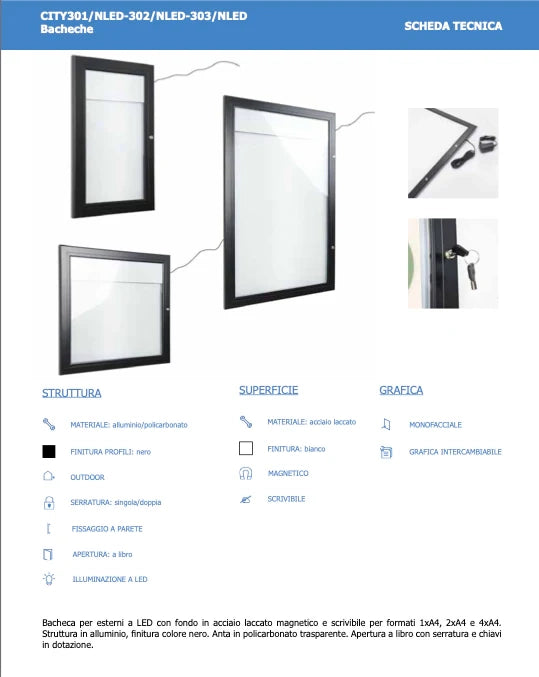Bacheca per esterni porta Menu nera - 4 x A4 LED