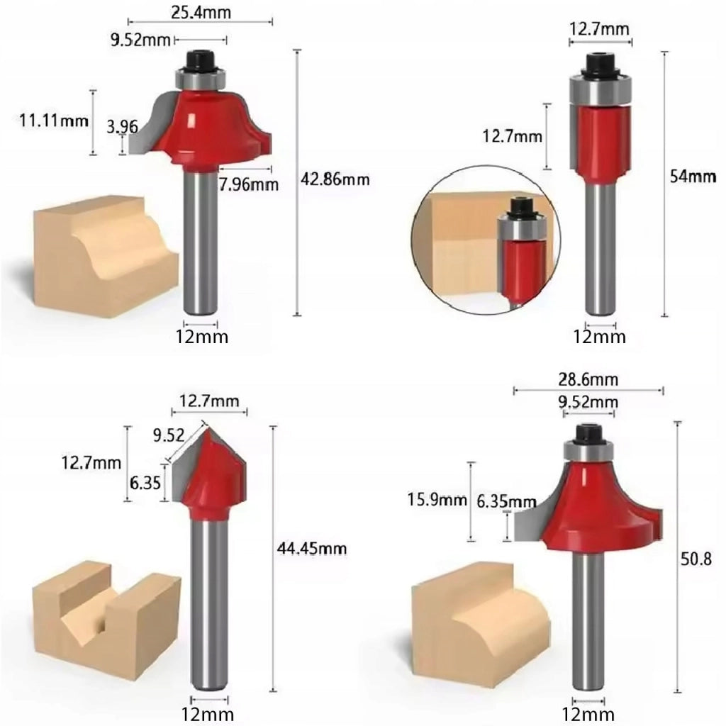 Set Frese per Legno Rosfix WoodCut Pro 15 – 15 Pezzi | Gambo 12 mm | Acciaio Temprato e Carburo | Per Fresatrice