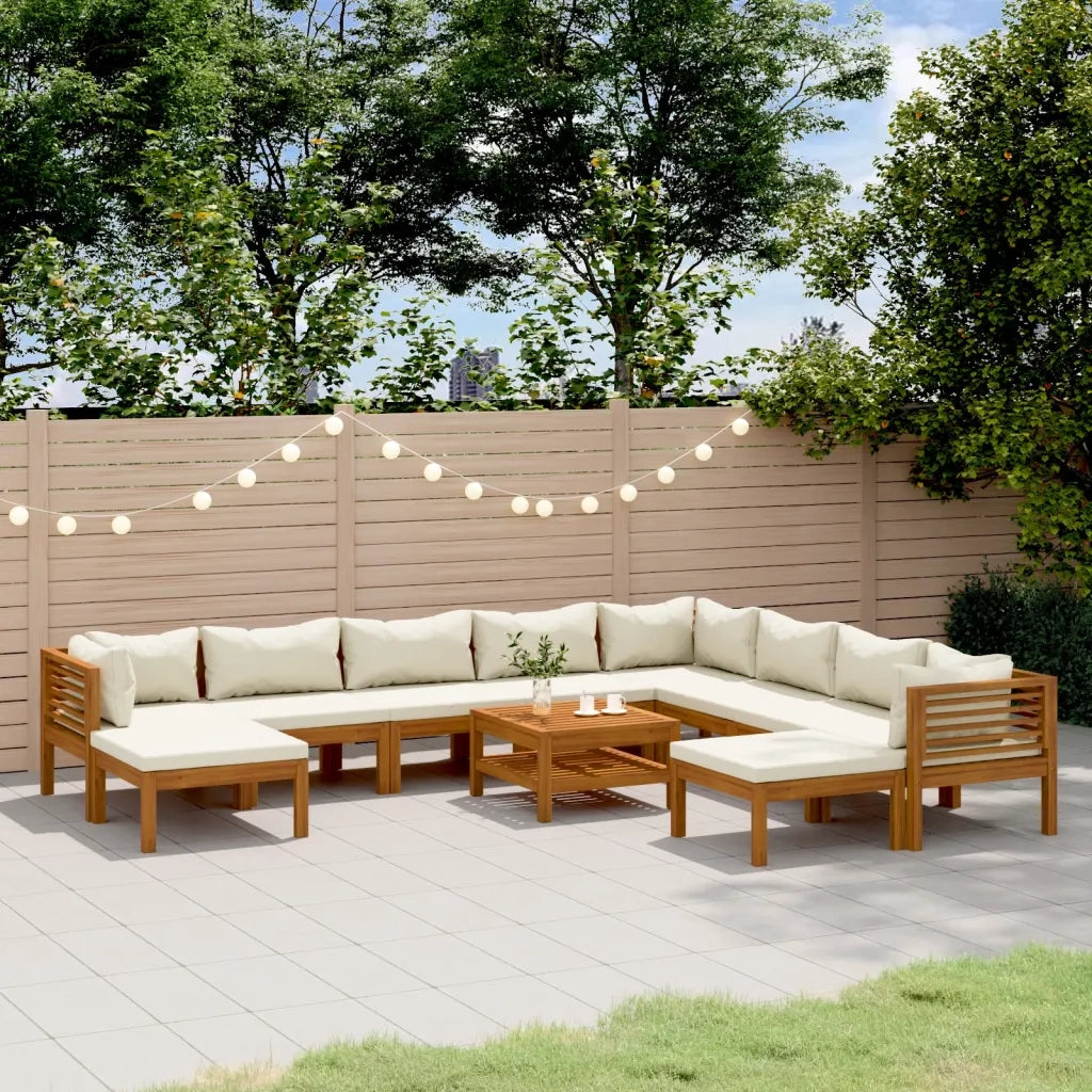Set Divani da Giardino 11 pz con Cuscini Crema in Legno Acacia cod mxl 42627