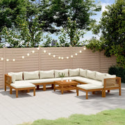 Set Divani da Giardino 11 pz con Cuscini Crema in Legno Acacia cod mxl 42627