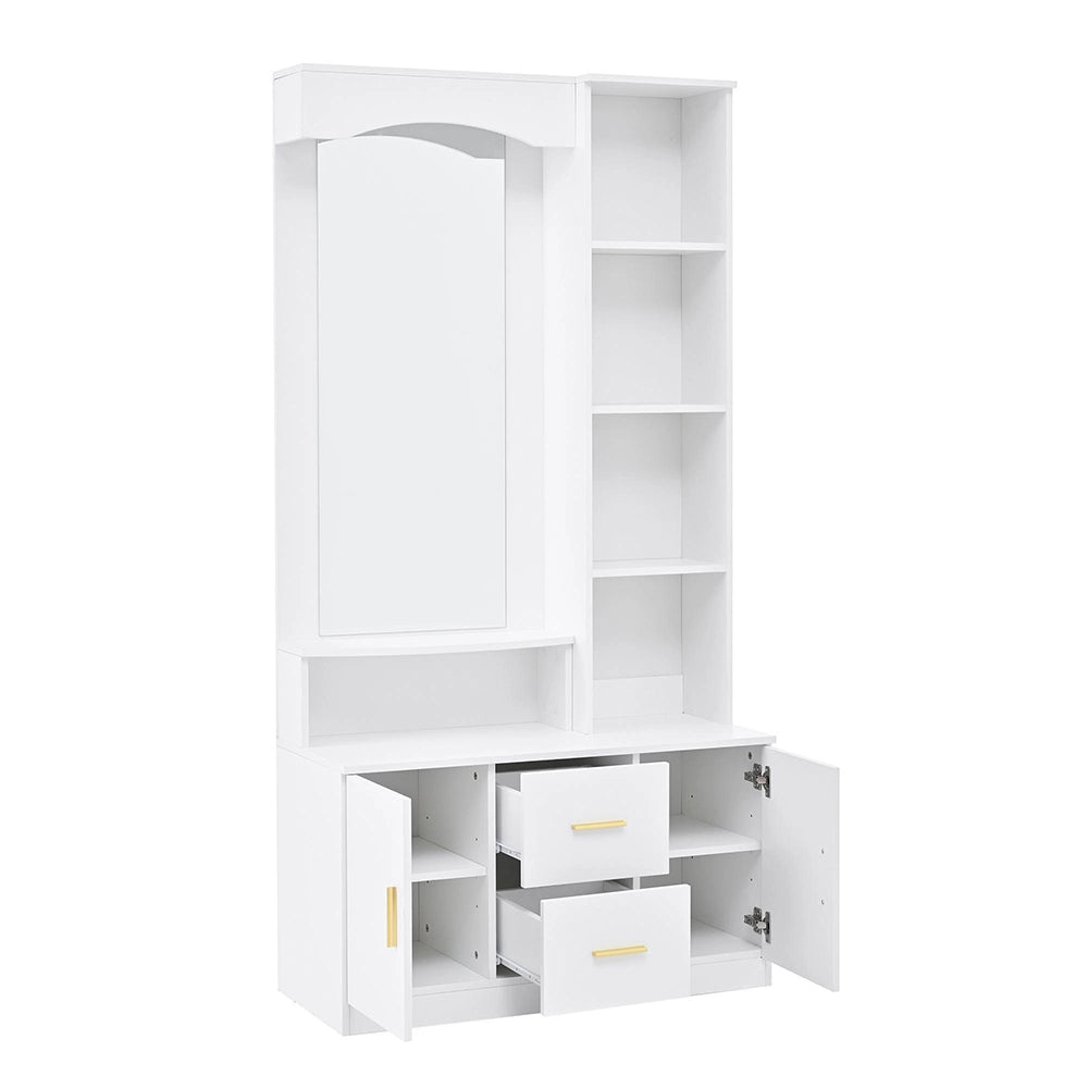 Armadio Ingresso 90x40x180cm - Xylo - con Specchio, 2 Ante e 2 Cassetti, Bianco