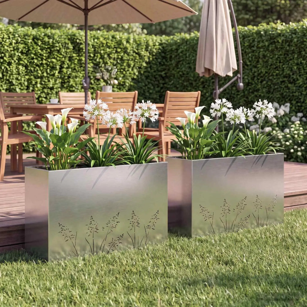Vaso da giardino 2 pz Argento 80 x 30 x 49 cm Acciaio Inox 8005843