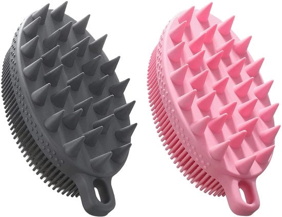 Scrub per corpo 2 in 1 - spazzola per corpo e spazzola per capelli, massaggio capigetto, esfoliante, pulizia profonda della pelle e dei capelli, schiuma bene, facile da pulire, nero e rosa
