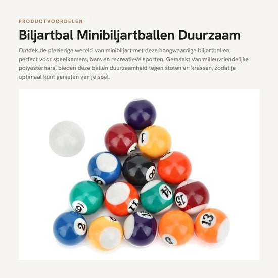 Pallini da Biliardo 32MM - 16 pezzi - Materiale Poliester - Duraturo - Adatto per Camere da Gioco - Materiale Ecologico - Minibilardini