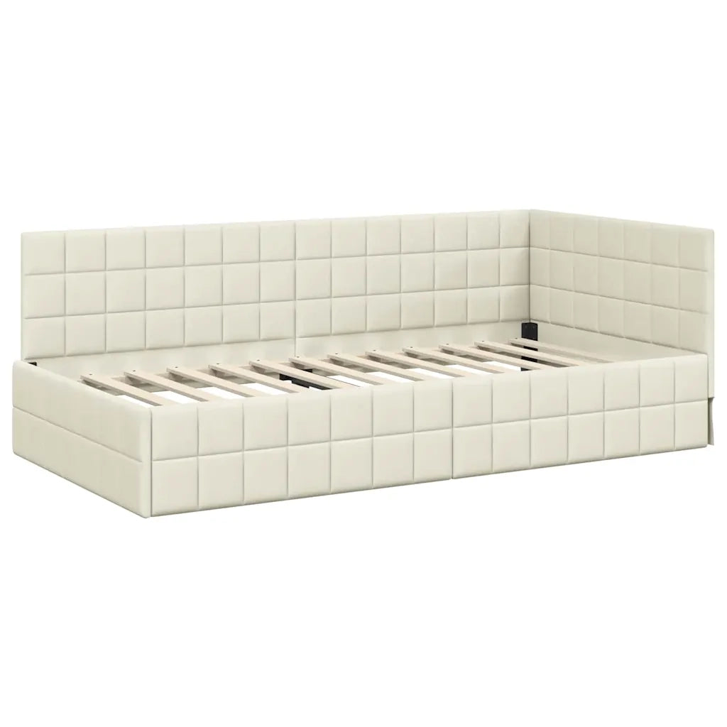 Cornice del letto ad angolo Crema 90 cm x 200 cm Velluto
