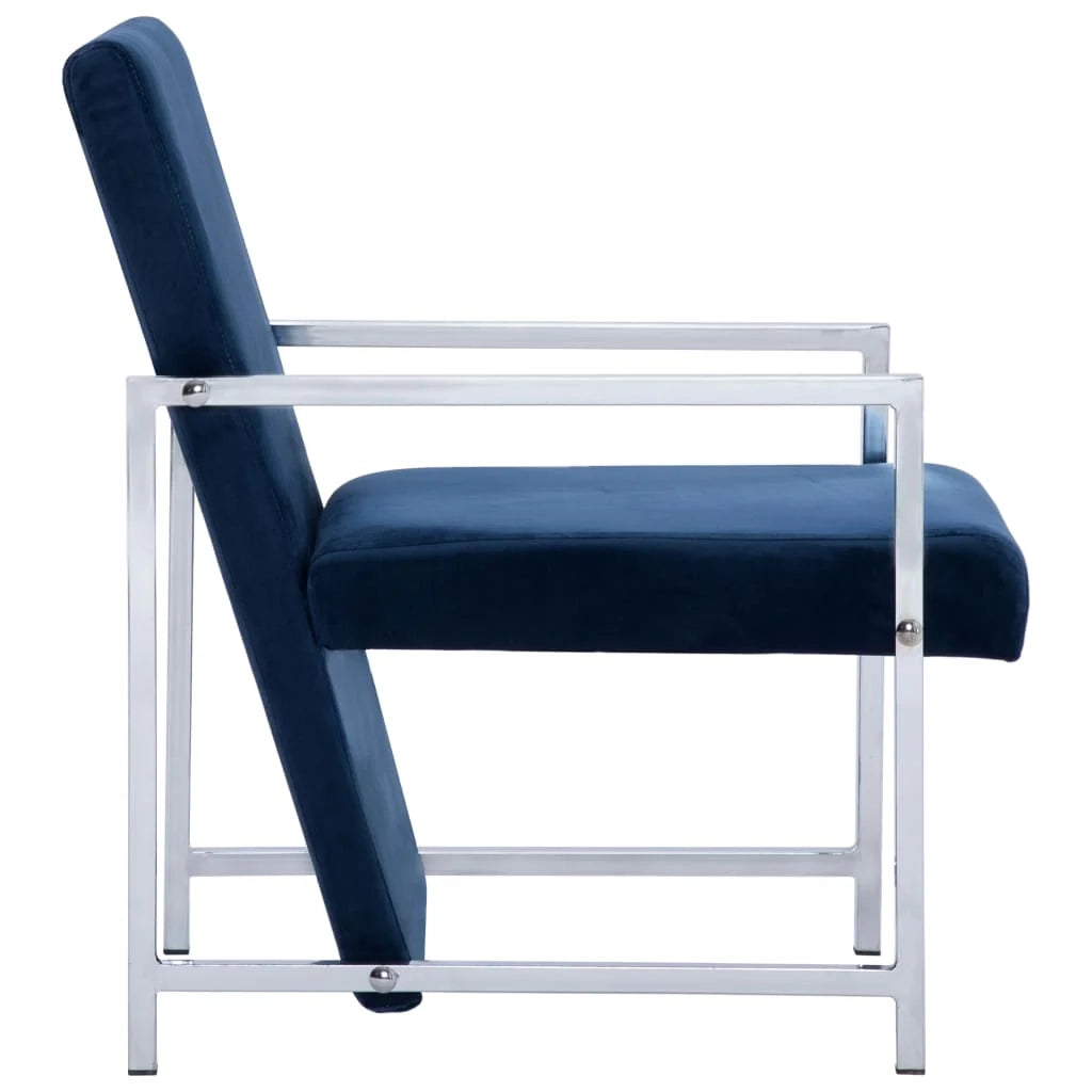 Poltrona/poltrona/divano club con gambe cromate in velluto blu 1102282