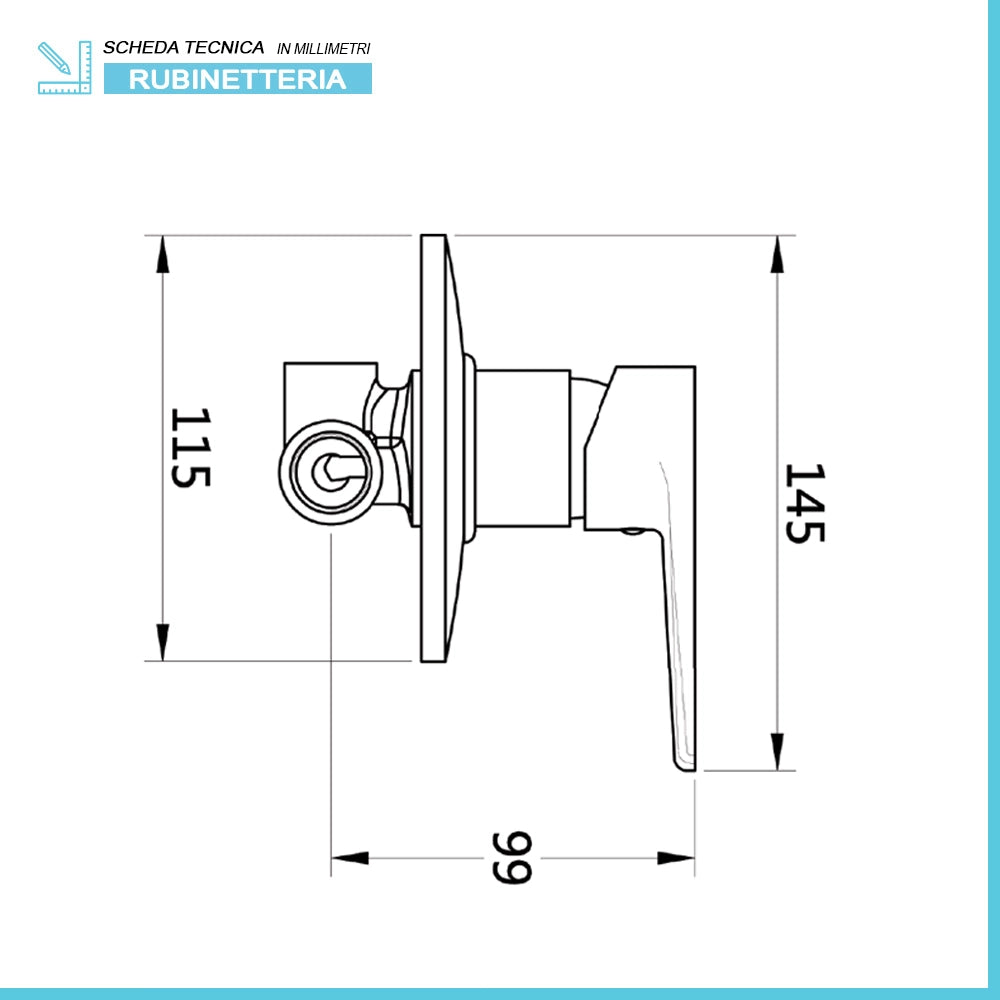 Set doccia con miscelatore, braccio verticale 30 cm e soffione 25cm cromo design tondo
