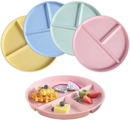 Tavola da pranzo in plastica 23cm con 3 compartimenti, resistente al microonde e al lavastoviglie, tavola da bambino, tavola da picnic, tavola da famiglia (colore leggero)