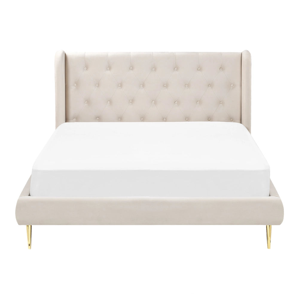 Letto matrimoniale velluto beige 140 x 200 cm design moderno contemporaneo
