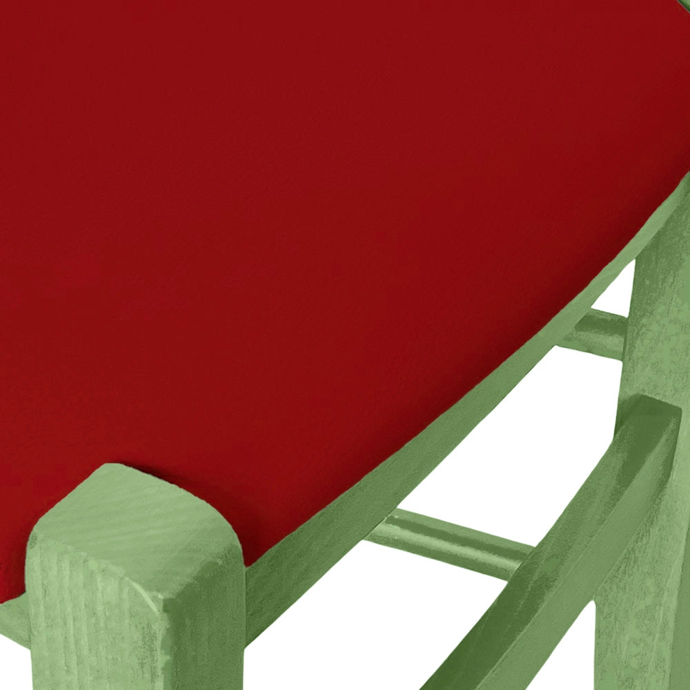 Sedie da sala da pranzo in legno Venezia verde con seduta in similpelle rosso