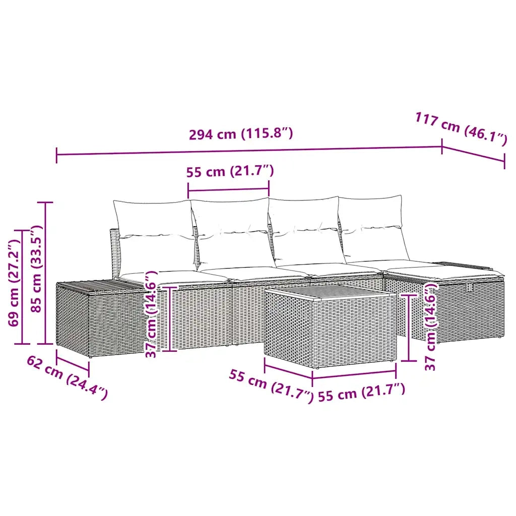 Set Divano da Giardino con cuscino 6 pcs Nero polyrattan 3359586
