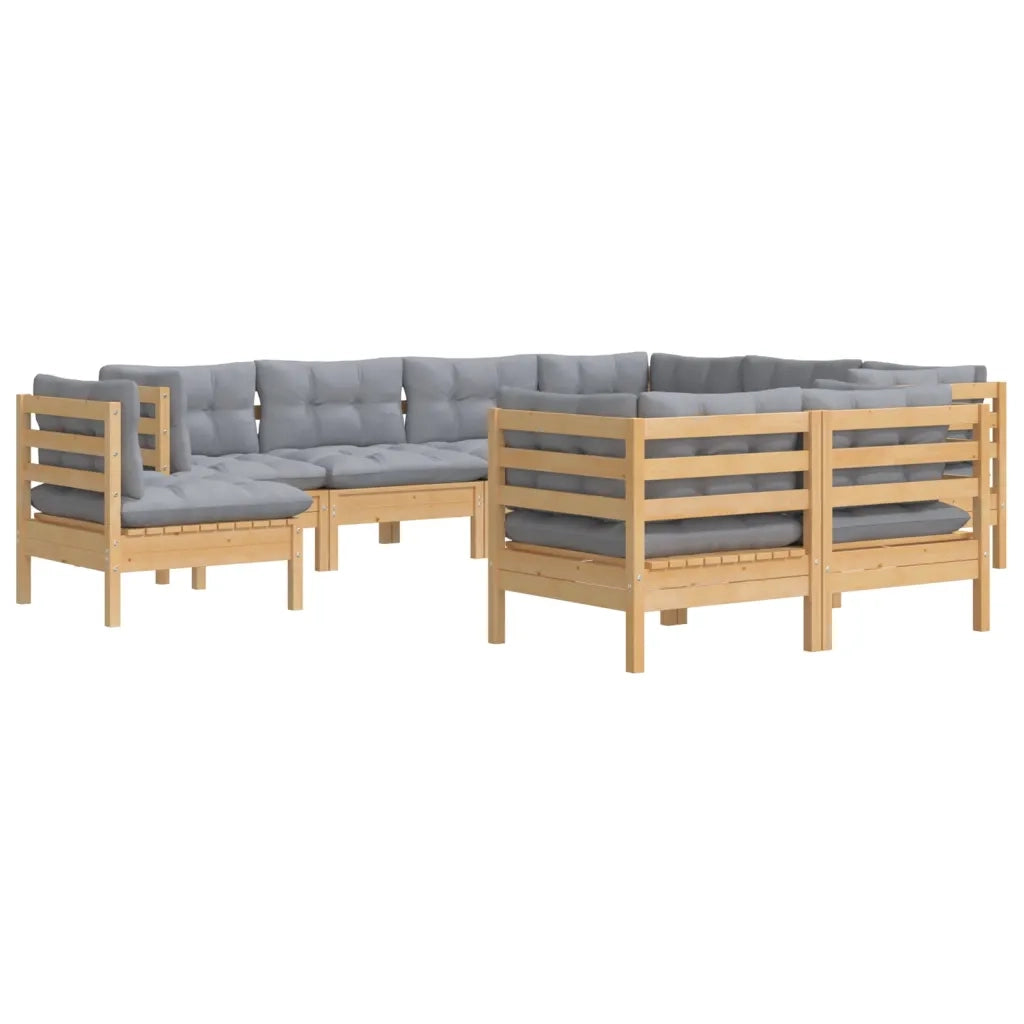 Set Divani da Giardino 9 pz con Cuscini Grigi Massello di Pino 3096766