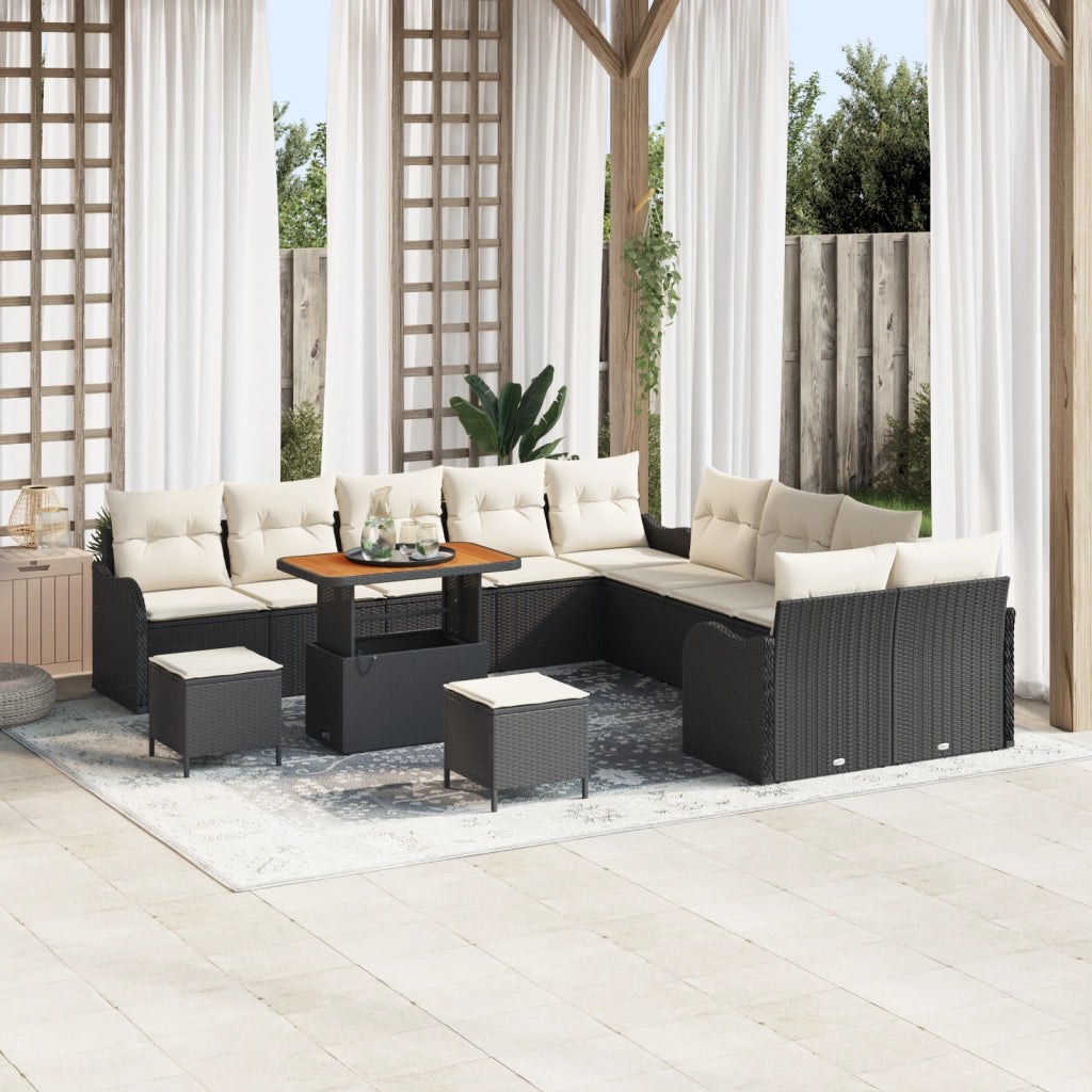 Set di divani da giardino  13 pezzi con cuscini Nero Polyrattan Acacia
