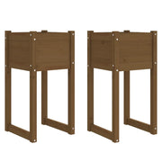 2 pz Fioriere | Cassetta per fiori | Vaso Marrone Ambra 40x40x81 cm Legno Massello di Pino