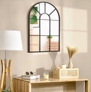 Specchio da parete ULEVR 91x60 cm con cornice arcuata in metallo nero e ganci preinstallati