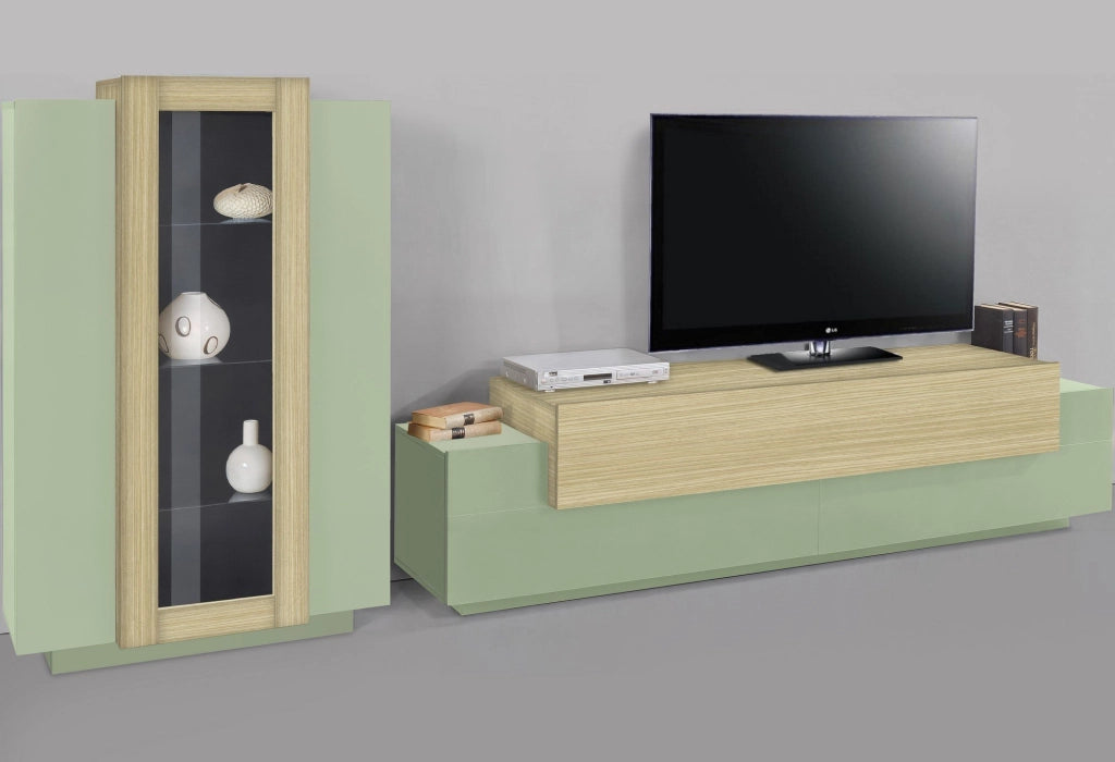 Mobile Soggiorno Lazzate, Parete Attrezzata Modulabile Made in Italy, 280x45x120.5h cm Verde