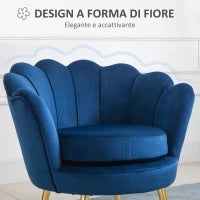 Poltrona a Conchiglia, Poltroncina Vintage, Poltroncina da Camera e Salotto, Design Elegante, con Schienale Alto, 76x67x74cm, Blu