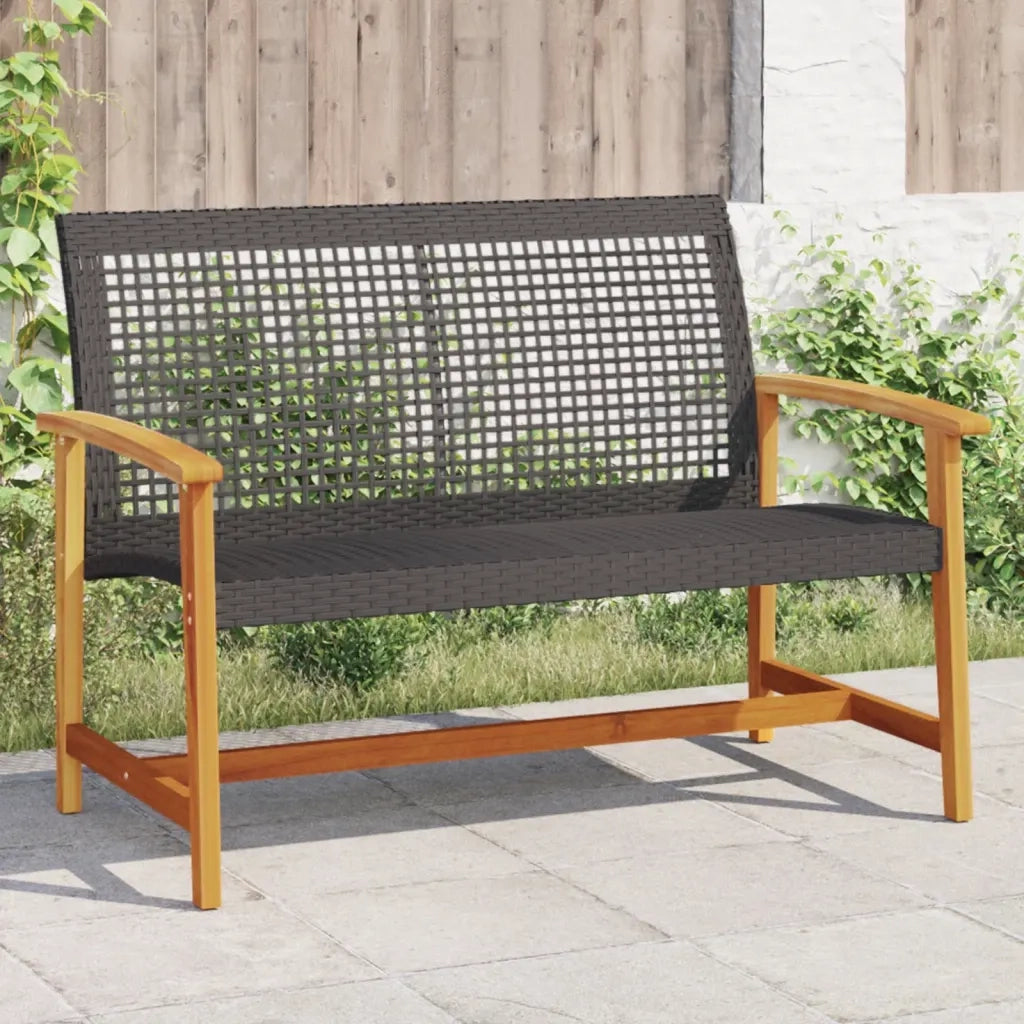 Panca da Giardino-Sgabello-Panca da esterno Nera 112 cm in Polyrattan e Legno di Acacia