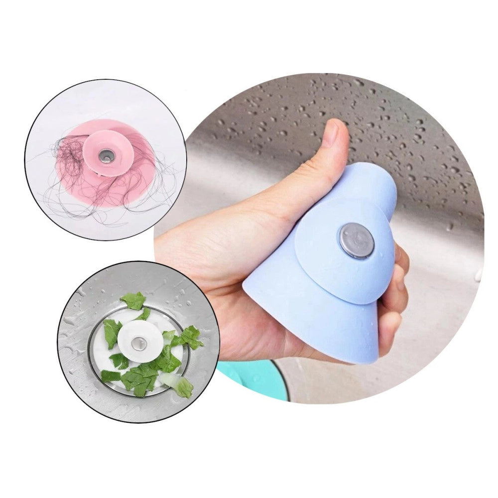 Trade Shop - Set 2 Tappo Pop Up In Silicone 2in1 Per Lavello Lavandino Rete Cattura Capelli -