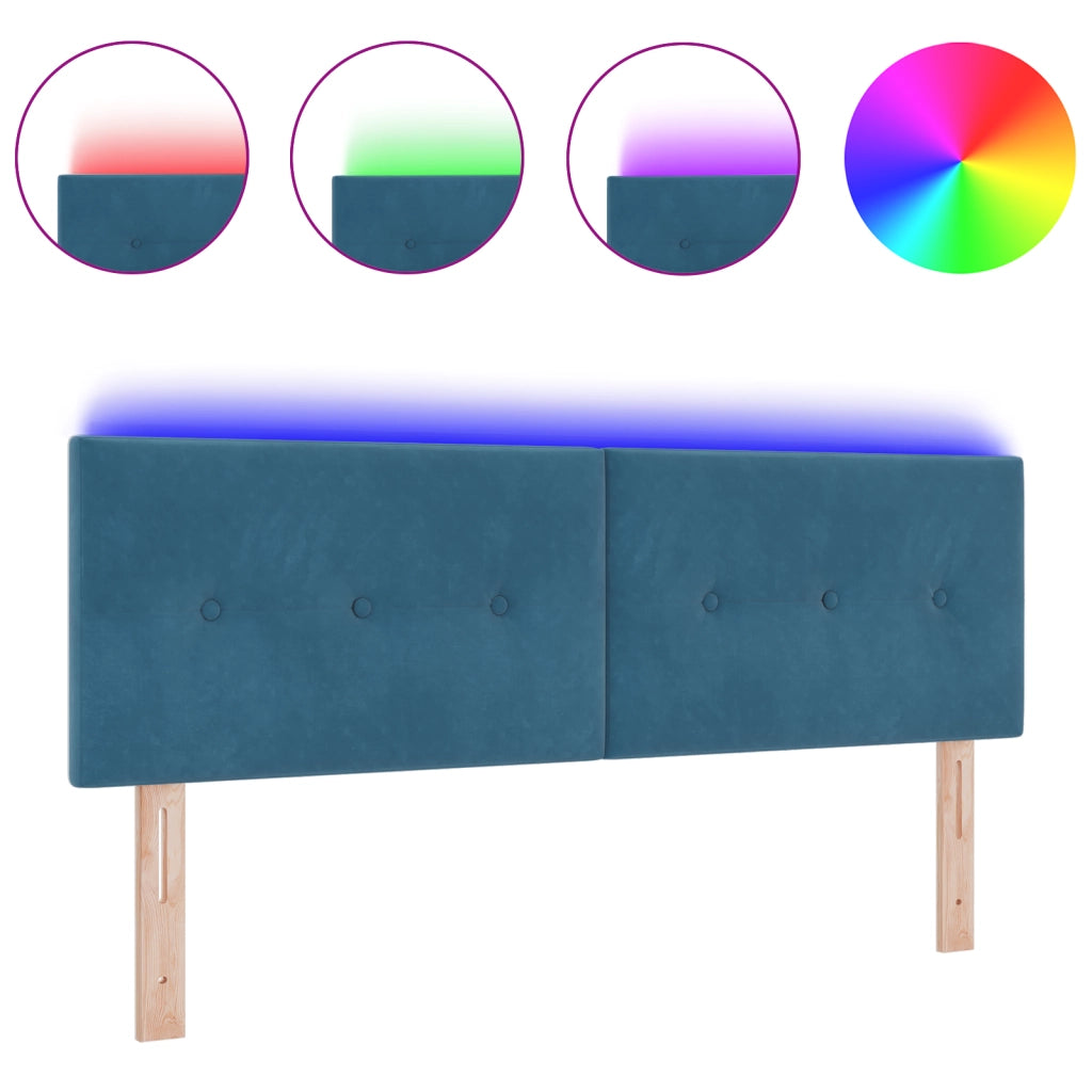 Testata LED  con bottoni trapuntata Blu Scuro 80 cm Velluto