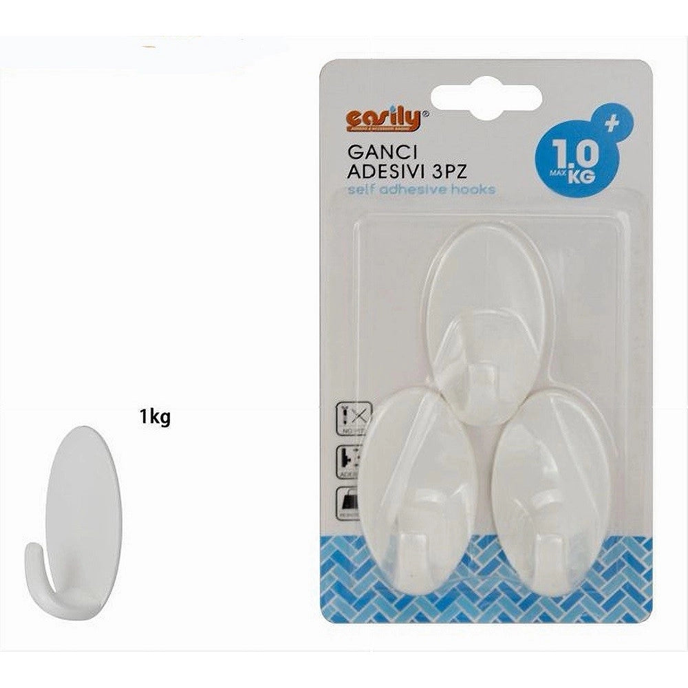 Trade Shop - Set 3pz Ganci Appendini Adesivi Ovali Parete Casa Cucina Bagno Attaccapanni 59677 -