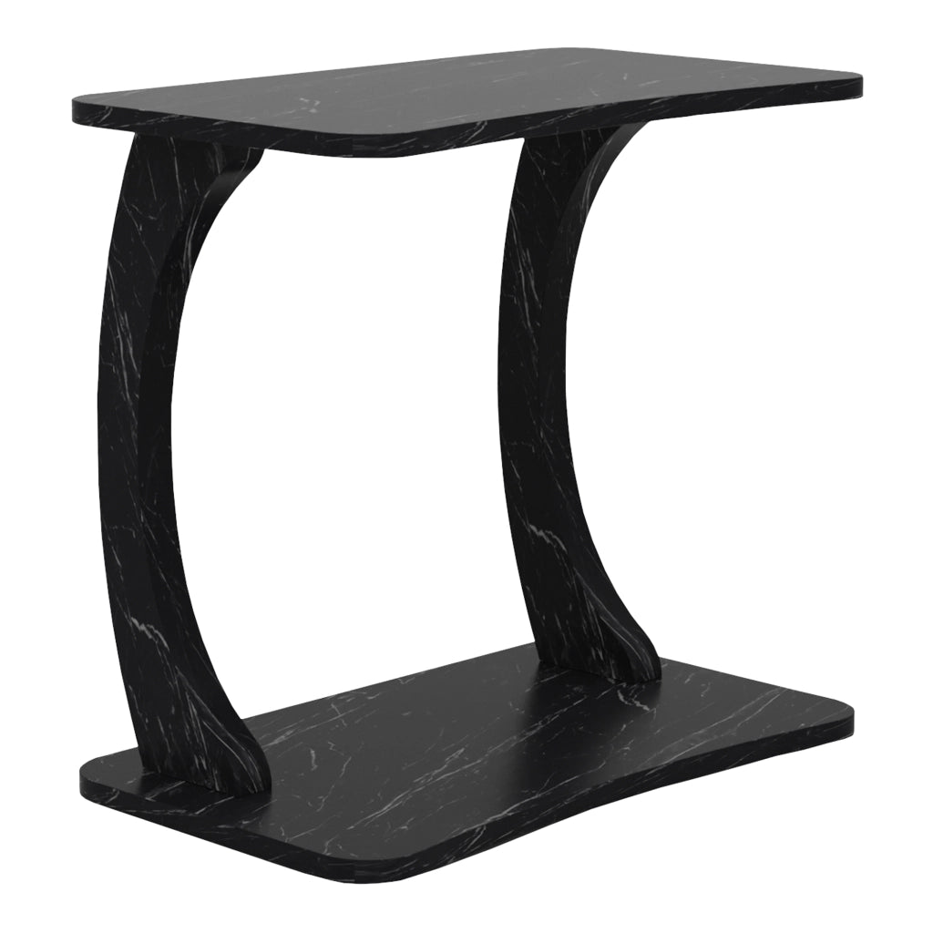 Tavolino Laterale Stattela a Forma di C con Rotelle 59 x 35 x 56 cm - Effetto Marmo Nero [en.casa]