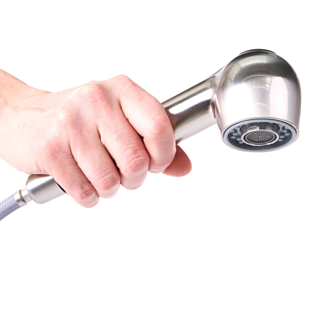 Rubinetto da cucina estraibile in acciaio inossidabile con soffione a molla argento design moderno