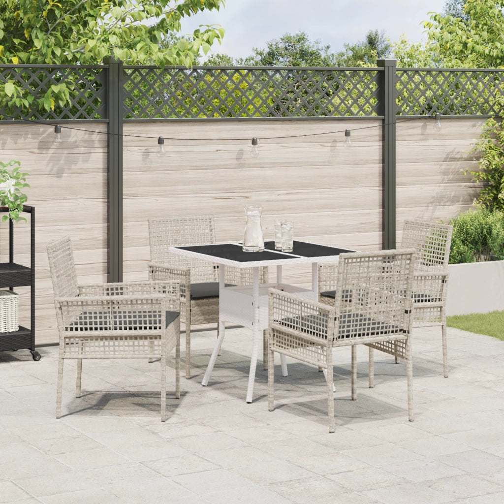 Set da Pranzo da Giardino 5 Pezzi Grigio Chiaro Rattan Poly