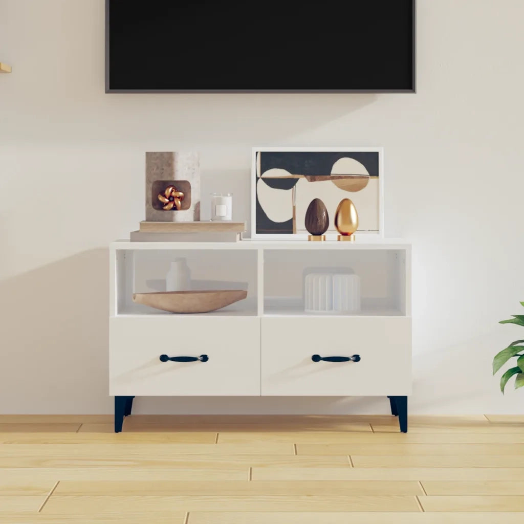 Mobile Porta TV Bianco Lucido 80x36x50 cm in Legno Multistrato 812597