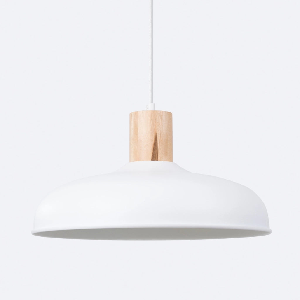 Lampada a sospensione INDY Dome in acciaio bianco opaco con accenti in legno E27 Max 15W LED