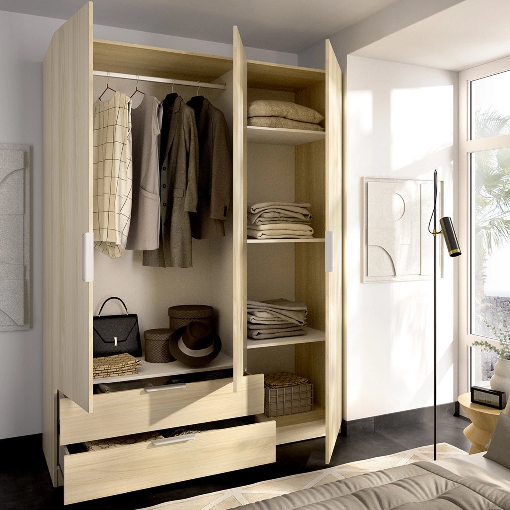 Armadio Camera da Letto Mayos, Guardaroba 3 Ante Appendiabiti, 51x137 cm Marrone Rovere