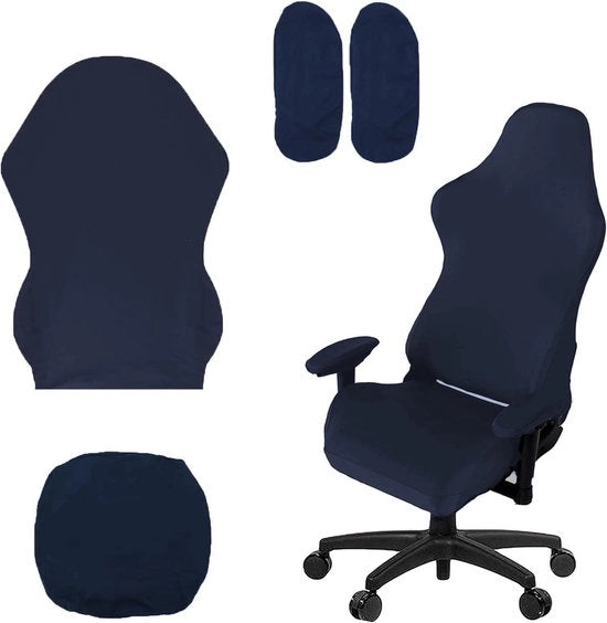 Copertura per sedia da gioco set 4 pezzi blu marino | Copertura antiscivolo per sedia da ufficio | Resistente con braccioli | Copertura per schienale per sedia da ufficio computer da corsa.