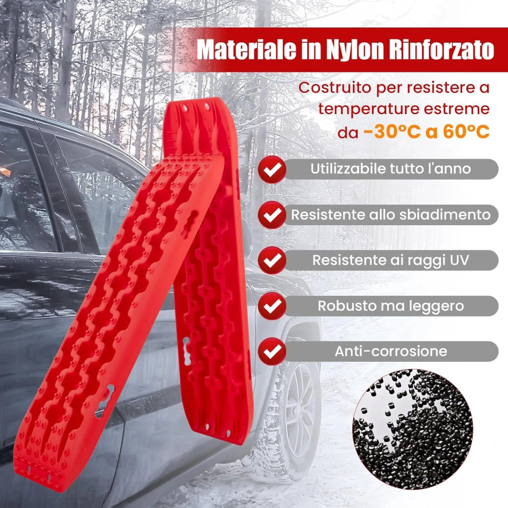 Tavole di Recupero per Fuoristrada 2 Pezzi, Carico 10T, Piastre di Trazione e Recupero per Liberare Veicoli da Neve Fango e Sabbia, Accessori Fuoristrada 4x4 (Rosso, 107 x 31 x 7 cm)