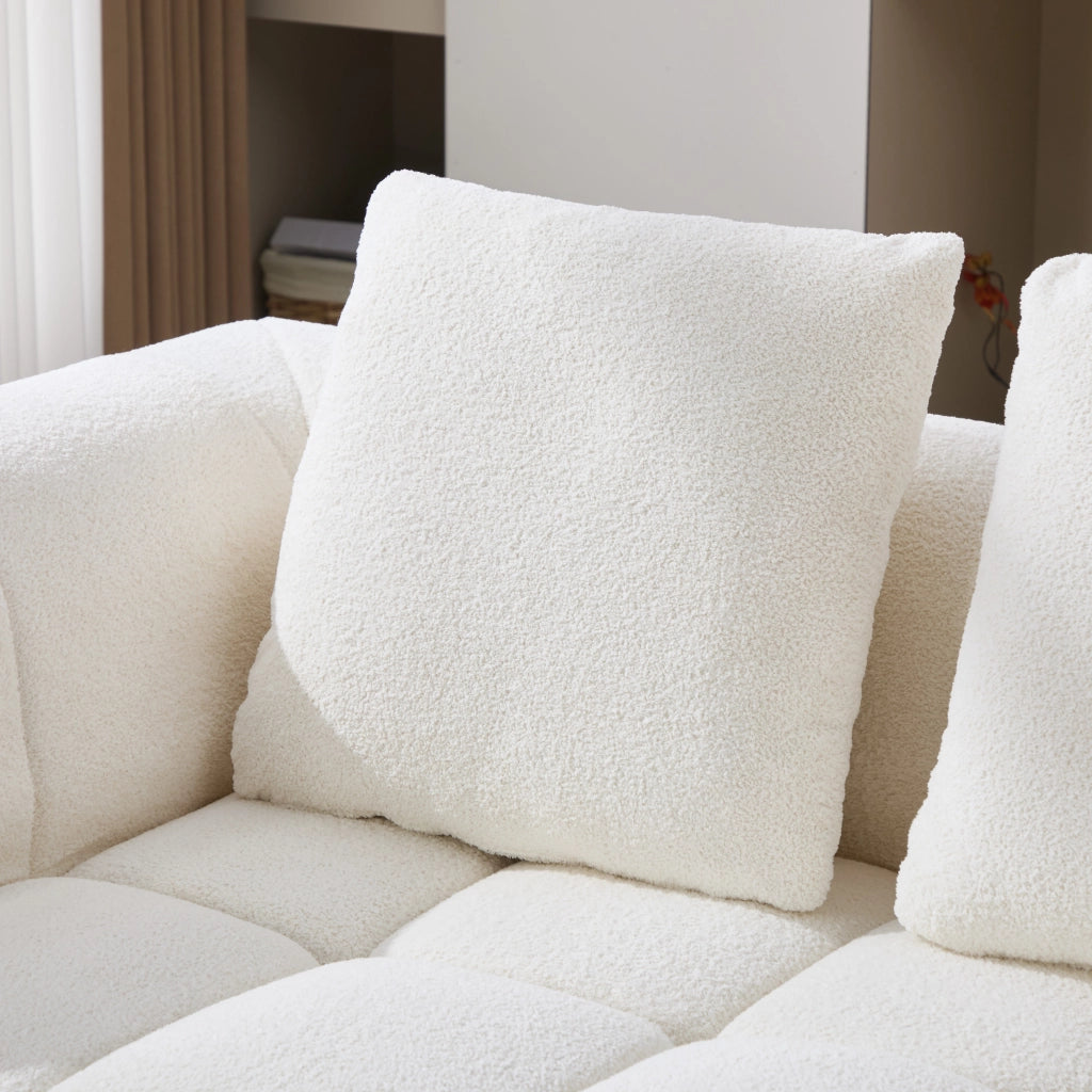 Divano modulare a 2 moduli con seduta profonda e braccioli, in tessuto antimacchia beige 260 × 94,5 × 80 cm
