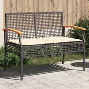 Panca da Giardino con Cuscino Nera in Polyrattan e Legno Acacia 899289